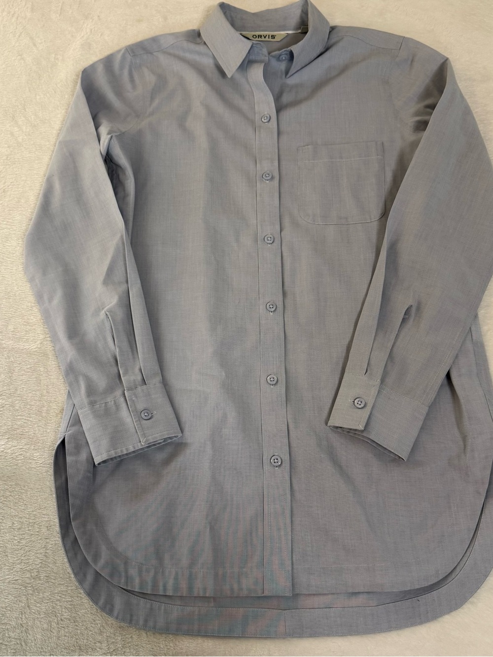 Orvis Women’s Size 4 Blue Button Down Shirt Stretch Cotton Long Sleeve Tunic
